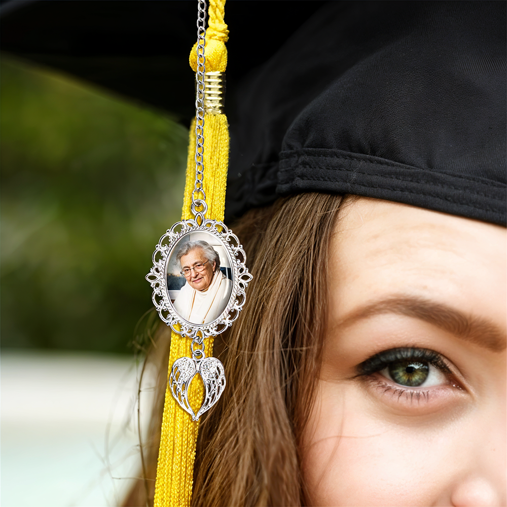 Personalized Graduation Tassel with 1-3 Photo - Custom Photo Charm With Angel Wings Graduation Tassel