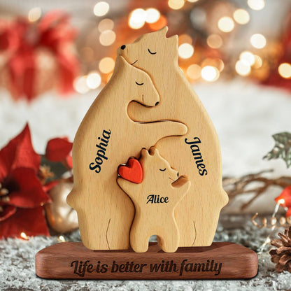 Personalized Wooden Bears Family With Hearts - Puzzle Wooden Bears Family - Wooden Pet Carvings