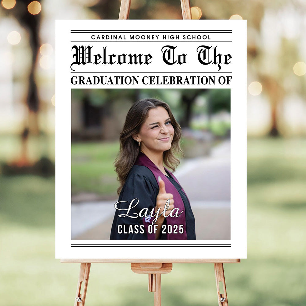 Newspaper Styles Class Of 2025 - Graduation Party Welcome Sign - Custom Photo Grad Party Sign - Personalized Graduation Decoration