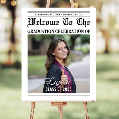 Newspaper Styles Class Of 2025 - Graduation Party Welcome Sign - Custom Photo Grad Party Sign - Personalized Graduation Decoration