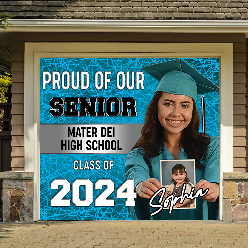 Proud Of Senior Congratulations Class Of 2024 - Graduation Garage Door Decorations, Single Garage, Garage Door Banner Covers - Garage Door Banner Decorations