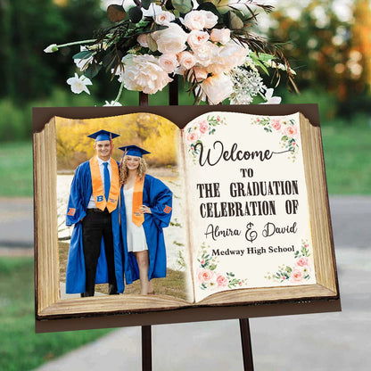 Book Style Congrats Graduation Class Of 2025 - Graduation Party Welcome Sign - Custom Photo Grad Party Sign - Personalized Graduation Decoration