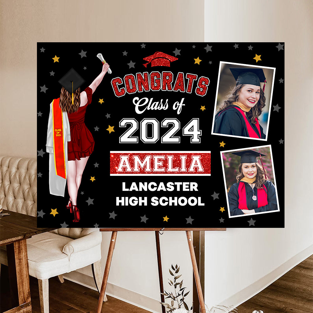 Gliter Style Class Of 2024 Graduate, Graduation Gift - Personalized Graduation Lawn Sign With Stake