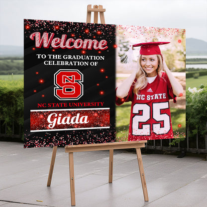 Logo School Congrats Graduation Class Of 2025 - Graduation Party Welcome Sign - Custom Photo Grad Party Sign - Canvas Personalized Graduation Decoration