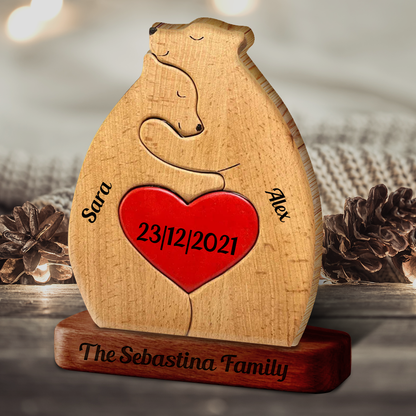 Personalized Wooden Bears Couple Wooden - Puzzle Wooden Bears Family - Wooden Pet Carvings