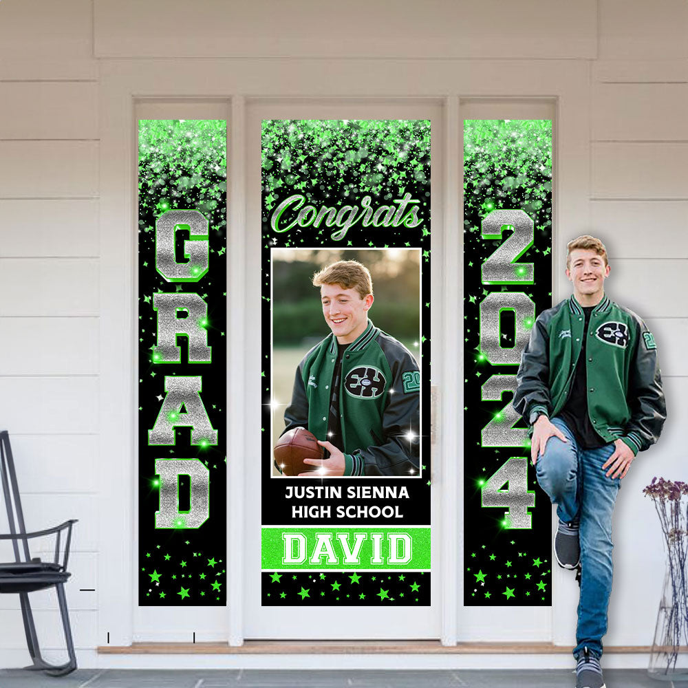 Silver Front Door Banner 2024 With Pictures Class of 2024 - High School or College University for Graduation Door Banner for Front Door or Porch