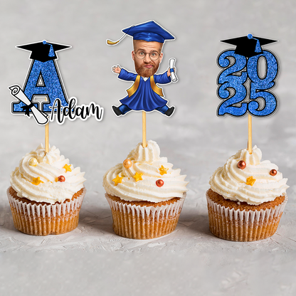 Name and Face Class of 2025 Cupcake Toppers, Graduation Decorations - Cake Topper Only Paper