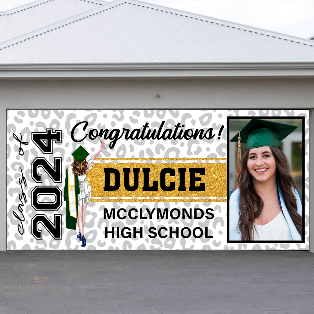 Leopard Styles 2024 Congratulations Class Of 2024 - Graduation Garage Door Decorations, Single Garage, Garage Door Banner Covers - Garage Door Banner Decorations