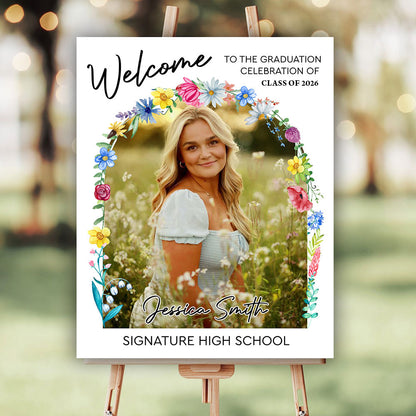 Minimalist Graduation Welcome Sign - Custom Class Of 2026 Graduation Party Welcome Sign - Wildflower Graduation Party Welcome Sign