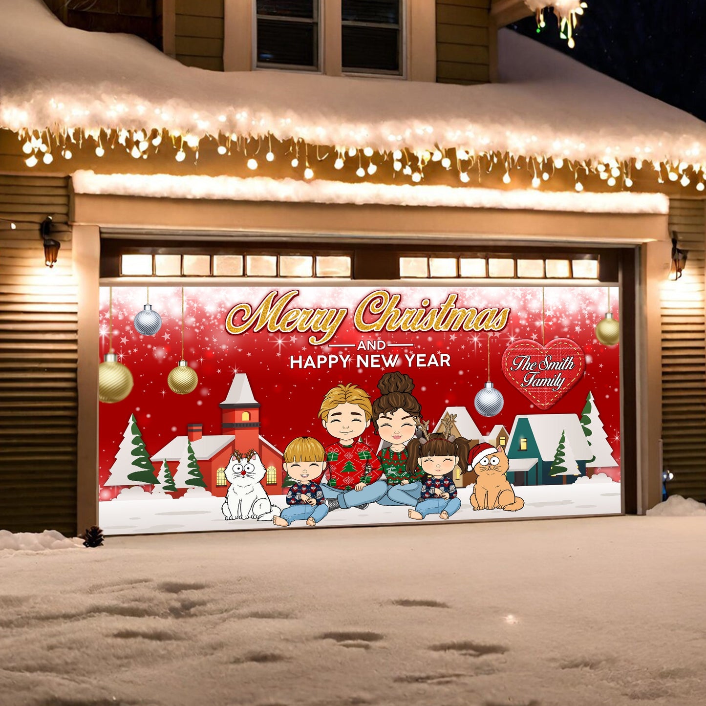 Merry Christmas and Happy New Year Garage Door Decorations - Single Garage - Garage Door Banner Covers