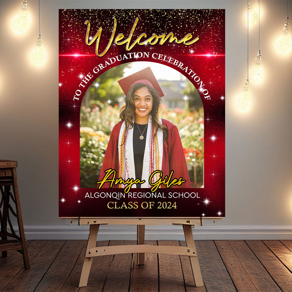Gold Welcome Sign - Graduation Party Welcome Sign - Custom Photo Grad Party Sign - Personalized Graduation Decoration