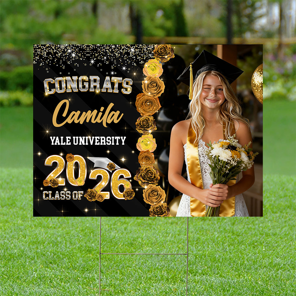 Rose Background Class Of 2026 Graduate, Graduation Gift - Personalized Graduation Lawn Sign With Stake