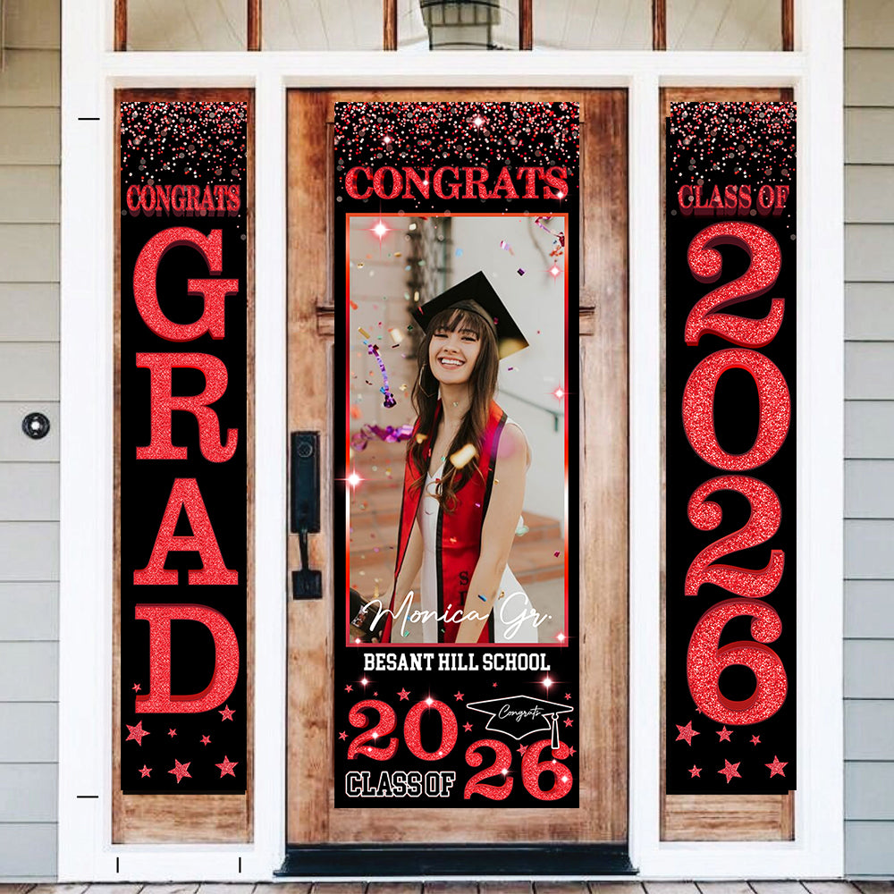 Front Door Banner 2026 With Pictures Class of 2026 - High School or College University for Graduation Door Banner for Front Door or Porch
