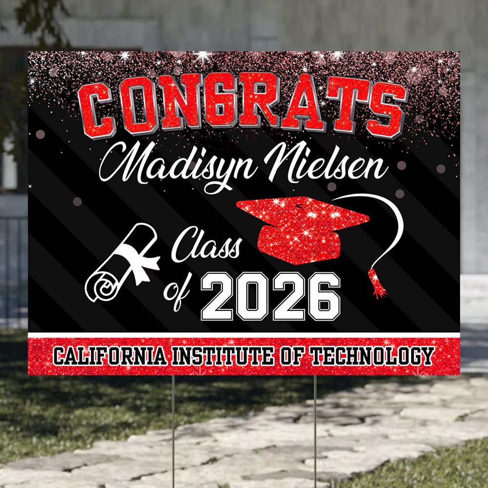 Custom Name Glitter Lawn Sign, Graduation Gift - Personalized Graduation Lawn Sign With Stake