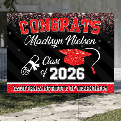 Custom Name Glitter Lawn Sign, Graduation Gift - Personalized Graduation Lawn Sign With Stake
