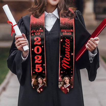 Glitter Graduation Stoles with Photo, Special Graduation Gift, Graduation Sash Class of 2025 with Photos Picture