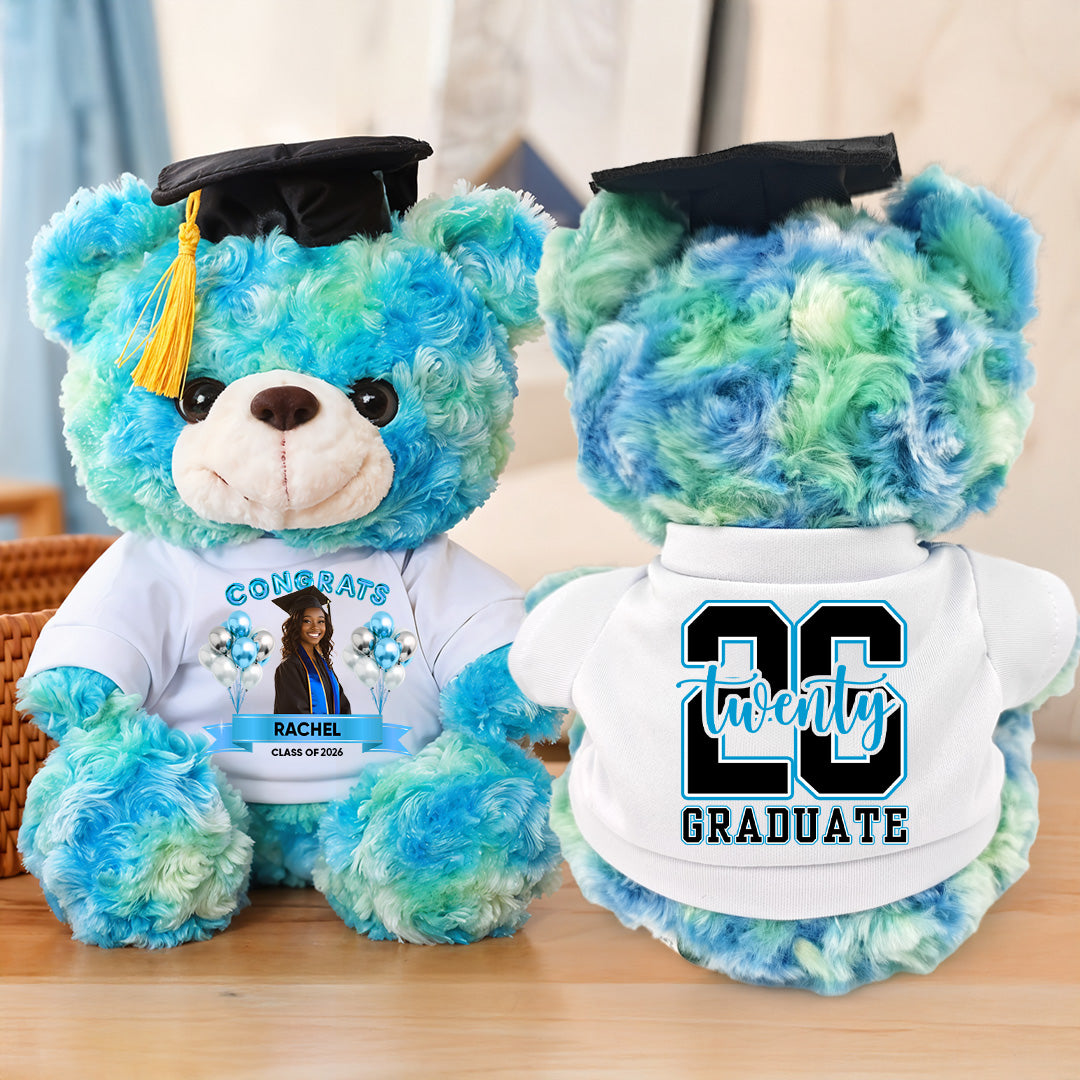 Congrats Graduate Bear With Cap Custom Logo - Teddy Bear With Personalized Shirt