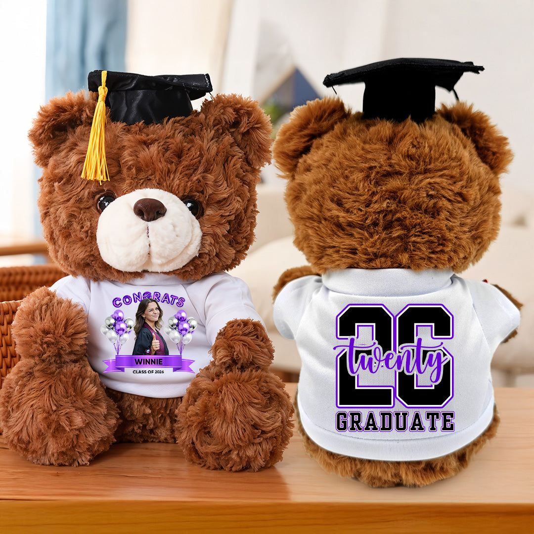 Congrats Graduate Bear With Cap Custom Logo - Teddy Bear With Personalized Shirt