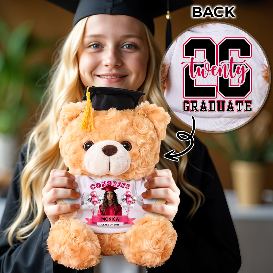 Congrats Graduate Bear With Cap Custom Logo - Teddy Bear With Personalized Shirt