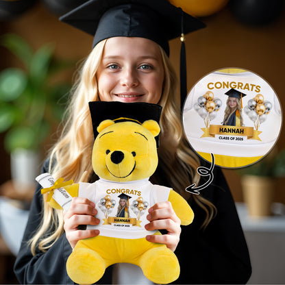 Class Of 2025 Congrats Graduate Yellow Bear With Cap - Teddy Bear With Personalized Shirt