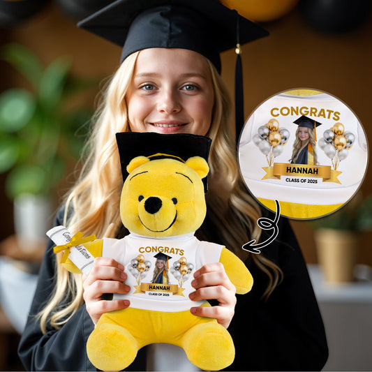 Class Of 2025 Congrats Graduate Yellow Bear With Cap - Teddy Bear With Personalized Shirt
