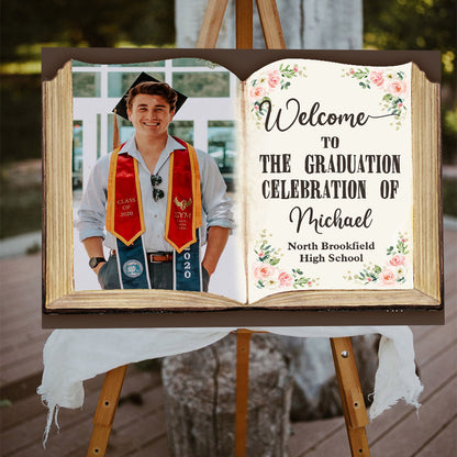 Book Style Congrats Graduation Class Of 2025 - Graduation Party Welcome Sign - Custom Photo Grad Party Sign - Personalized Graduation Decoration