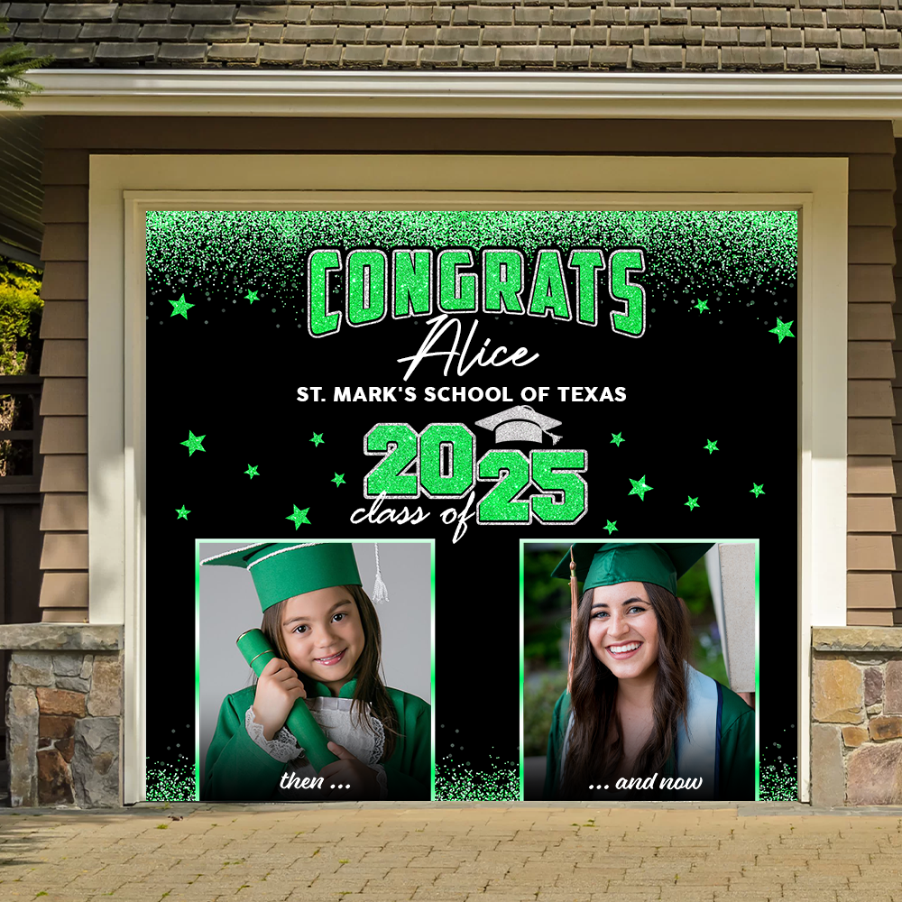 GIitter Styles Then and Now Graduation Photo 2025 - Garage Door Banner Decorations