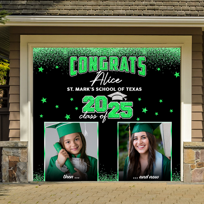 GIitter Styles Then and Now Graduation Photo 2025 - Garage Door Banner Decorations