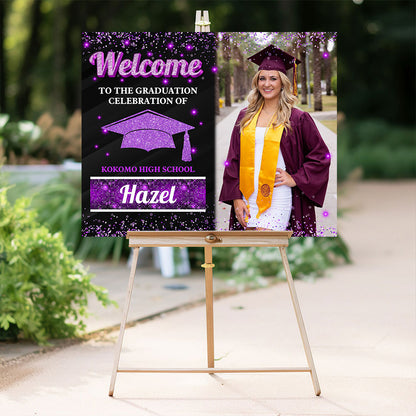 Logo School Congrats Graduation Class Of 2025 - Graduation Party Welcome Sign - Custom Photo Grad Party Sign - Canvas Personalized Graduation Decoration