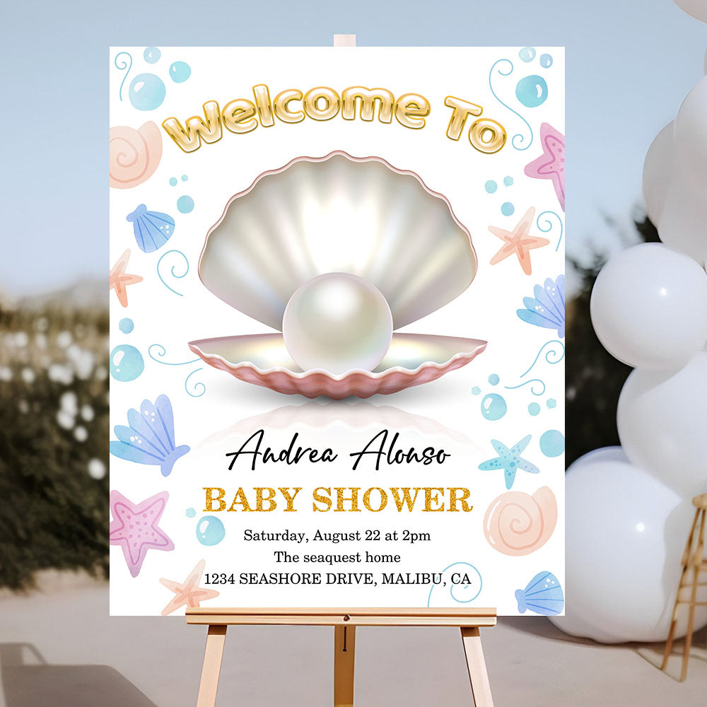 Little Pearl Babies Are Sweet Baby Shower Welcome Sign - Custom Little Pearl Baby Shower Welcome Sign - Baby Shower Decor