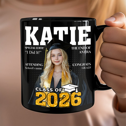 Congratulations Class Of 2026 Magazine Black Mug - Graduation Gift - Personalized Custom Mug