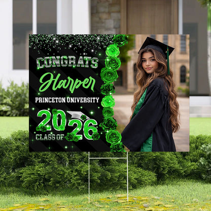 Rose Background Class Of 2026 Graduate, Graduation Gift - Personalized Graduation Lawn Sign With Stake