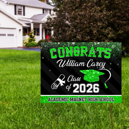 Custom Name Glitter Lawn Sign, Graduation Gift - Personalized Graduation Lawn Sign With Stake