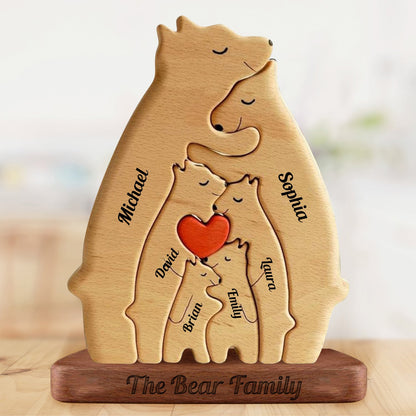 Personalized Wooden Bears Family With Hearts - Puzzle Wooden Bears Family - Wooden Pet Carvings