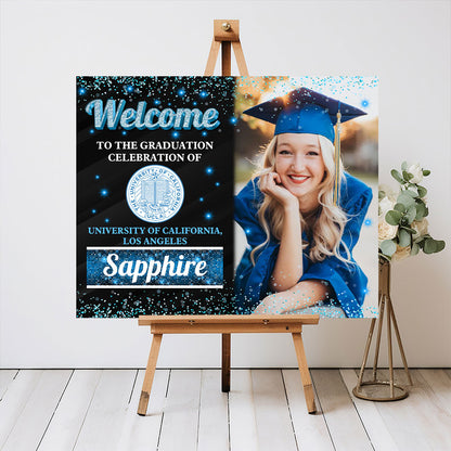 Logo School Congrats Graduation Class Of 2025 - Graduation Party Welcome Sign - Custom Photo Grad Party Sign - Canvas Personalized Graduation Decoration