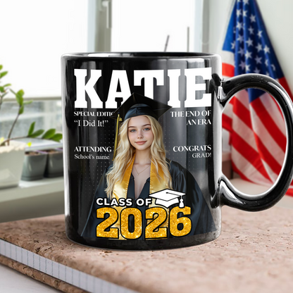 Congratulations Class Of 2026 Magazine Black Mug - Graduation Gift - Personalized Custom Mug