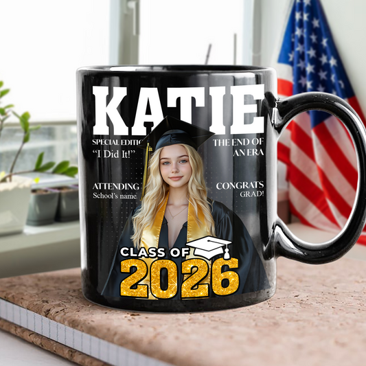 Congratulations Class Of 2026 Magazine Black Mug - Graduation Gift - Personalized Custom Mug