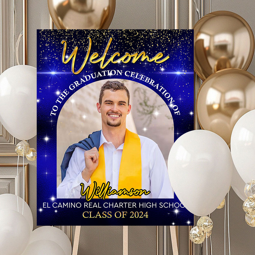 Gold Welcome Sign - Graduation Party Welcome Sign - Custom Photo Grad Party Sign - Personalized Graduation Decoration