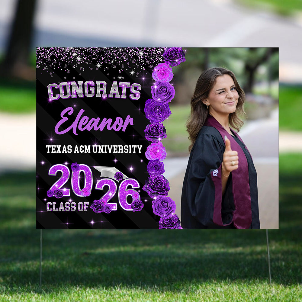Rose Background Class Of 2026 Graduate, Graduation Gift - Personalized Graduation Lawn Sign With Stake