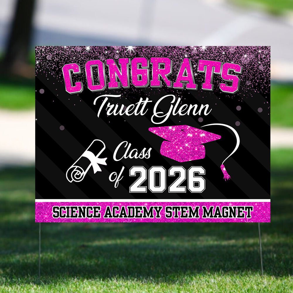 Custom Name Glitter Lawn Sign, Graduation Gift - Personalized Graduation Lawn Sign With Stake