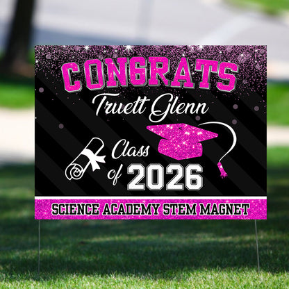 Custom Name Glitter Lawn Sign, Graduation Gift - Personalized Graduation Lawn Sign With Stake