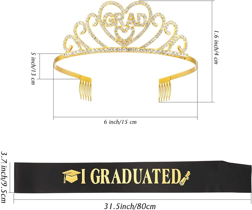 Glitter Graduation Satin Sash Tiara Kit, Class of 2025 Graduated Party Decorations Rhinestone Crown & Stoles, Congratulations Gifts for Girl Senior College