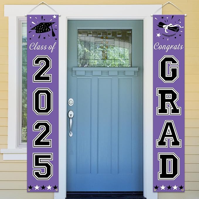 Graduation Door Banner, 2025 Grad Congratulations Front Door Hanging Banner, for Garage Doorframe