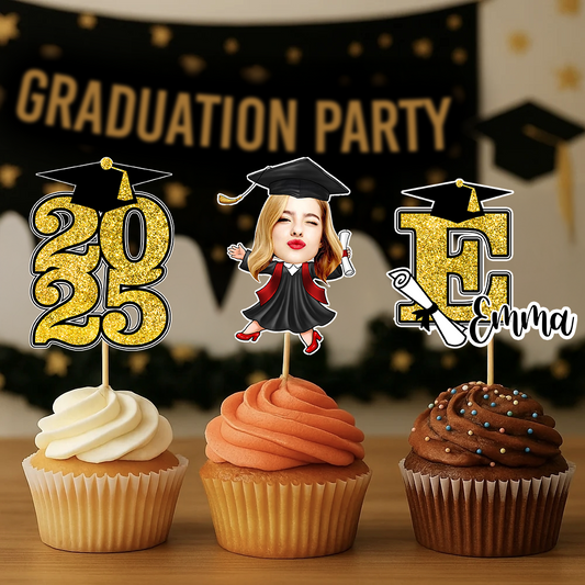 Name and Face Class of 2025 Cupcake Toppers, Graduation Decorations - Cake Topper Only Paper