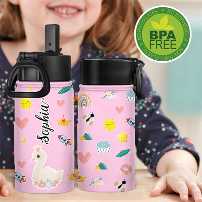 Personalized Water Bottle Kids Cups with Name - Back to School Water Bottle With Straw Lid - 12 oz Stainless Steel