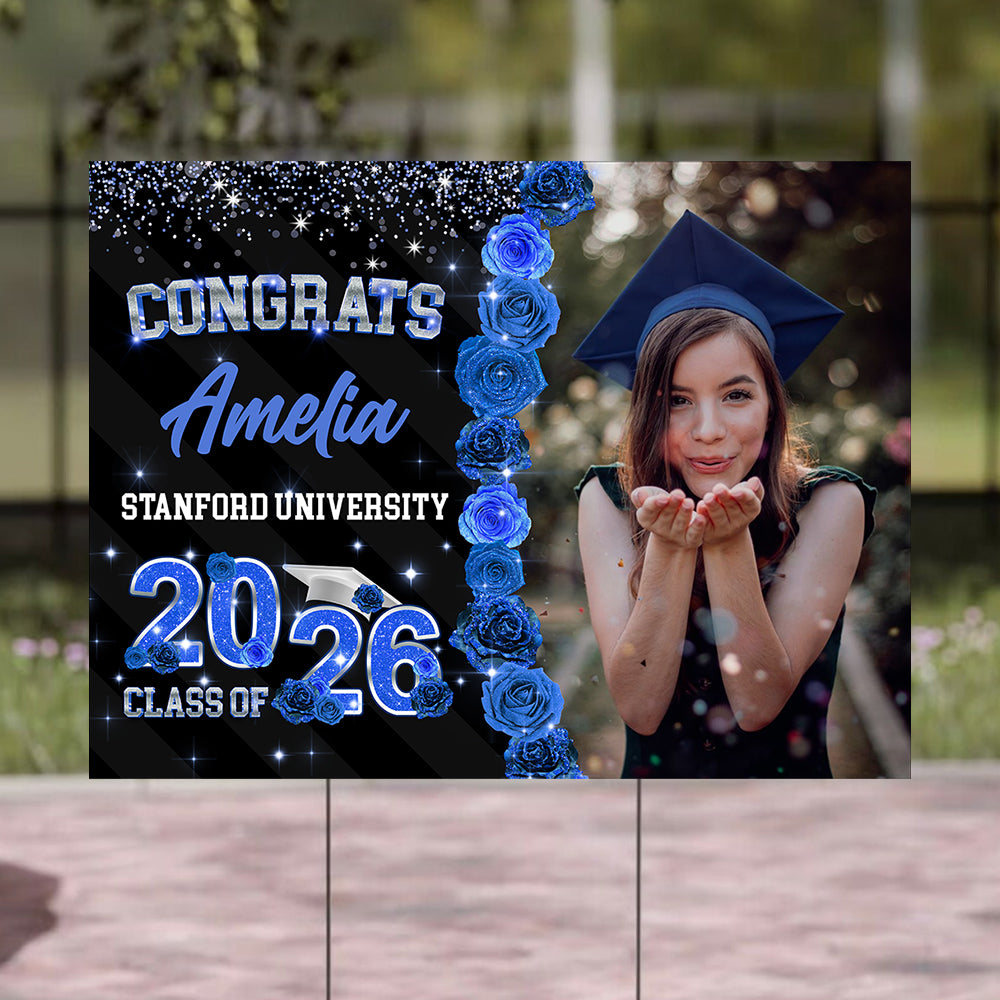 Rose Background Class Of 2026 Graduate, Graduation Gift - Personalized Graduation Lawn Sign With Stake