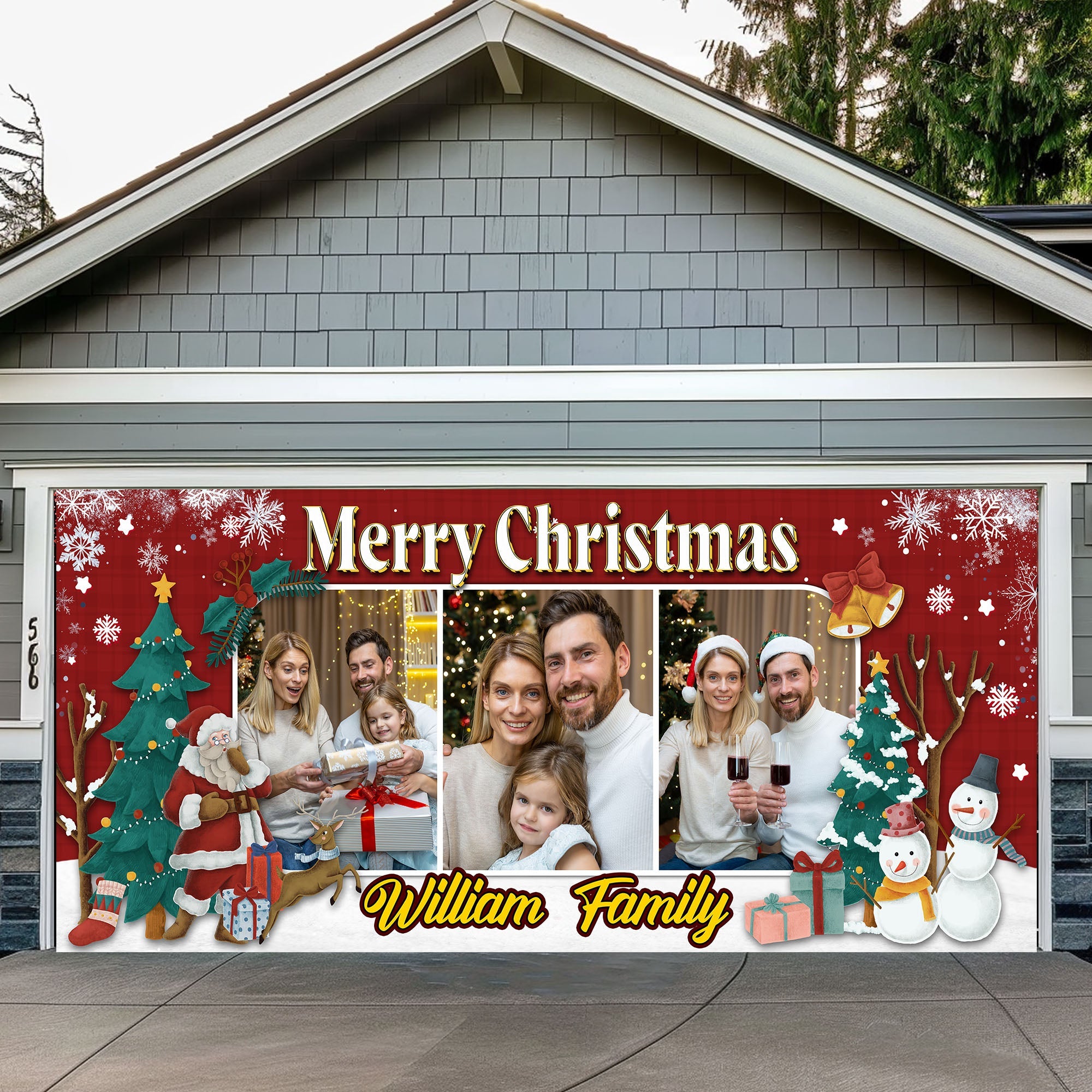 Merry Christmas Garage Banner - Custom Christmas Family Outdoor Banner - Christmas Outdoor Sign