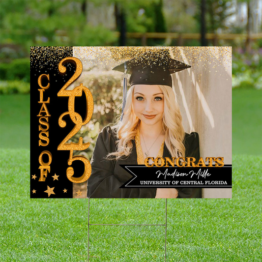 Personalized Graduation Lawn Sign With Stake, Gold Class Of 2025, Graduation Gift