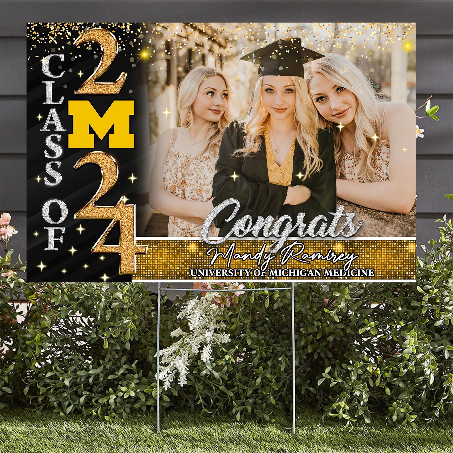 Custom Graduation 2024 Yard Sign with Metal H-Stake - Personalized Graduation Lawn Sign - Class of 2024