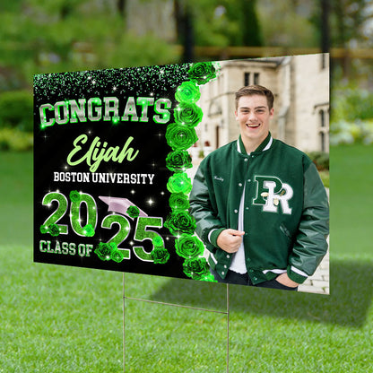 Rose Background Class Of 2025 Graduate, Graduation Gift - Personalized Graduation Lawn Sign With Stake